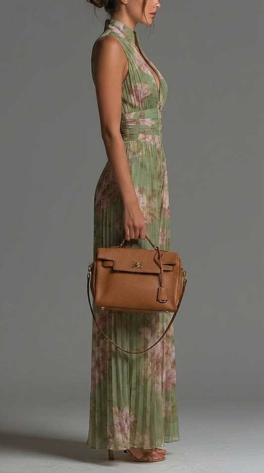 ESSENTIAL – Mono de gasa con estampado floral plisado