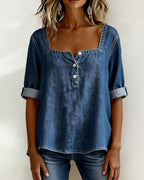 Avélia™ | Camisa vaquera con cuello cuadrado