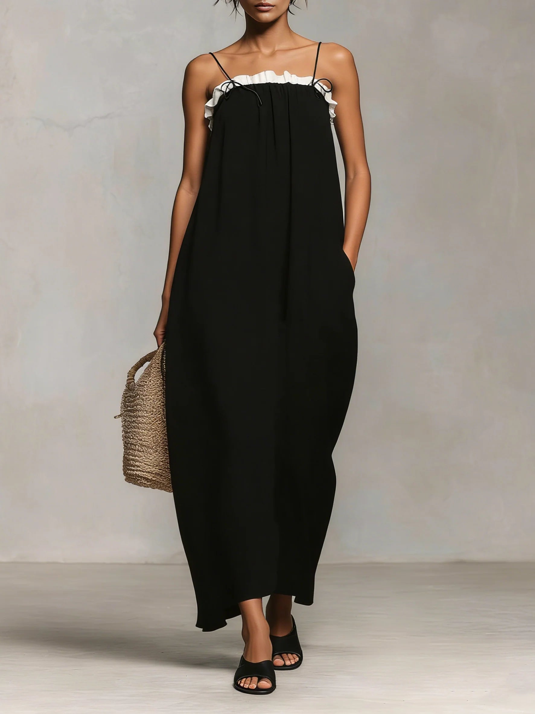 Mirelle™ | Vestido largo con bloques de color y tirantes finos