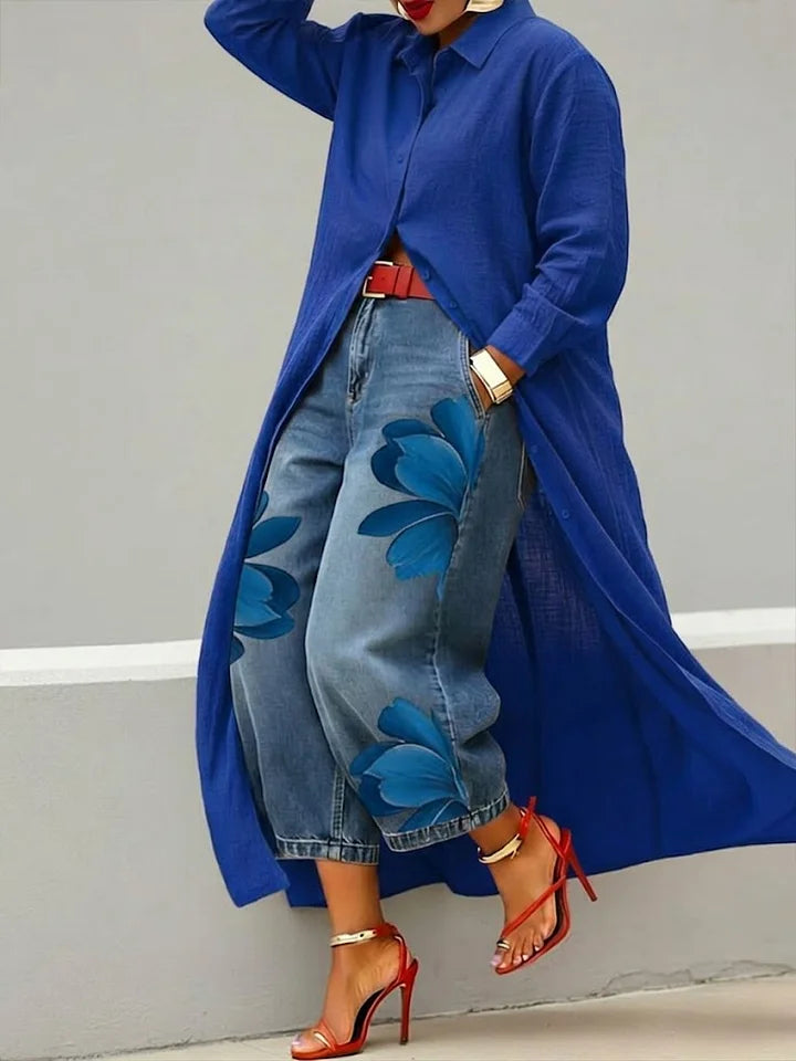 Maud | Conjunto de camisa larga y vaqueros con estampado floral