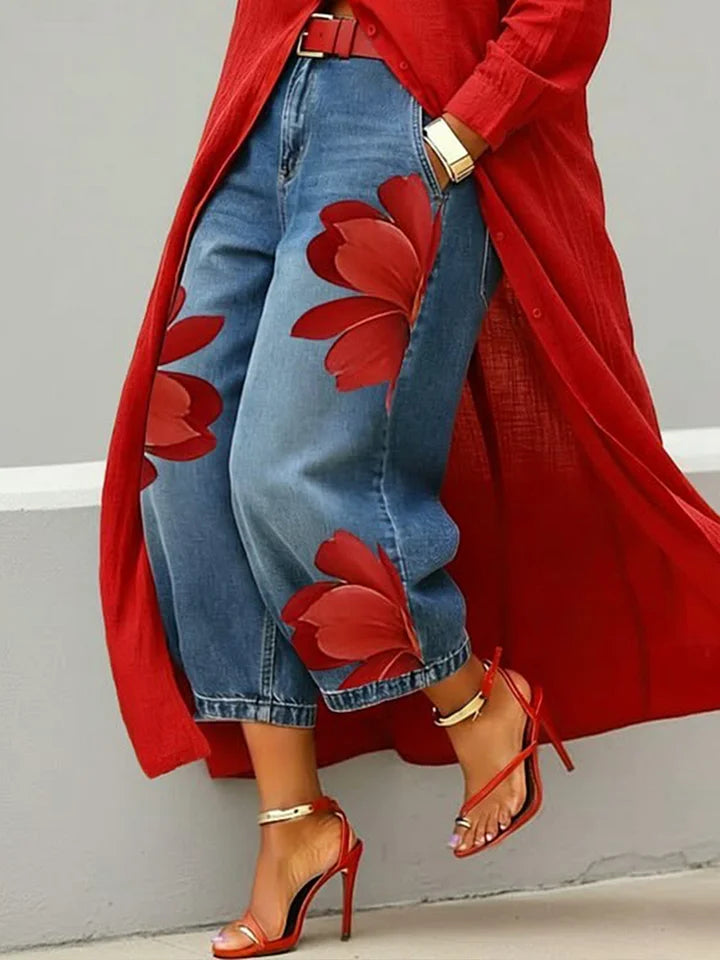 Maud | Conjunto de camisa larga y vaqueros con estampado floral