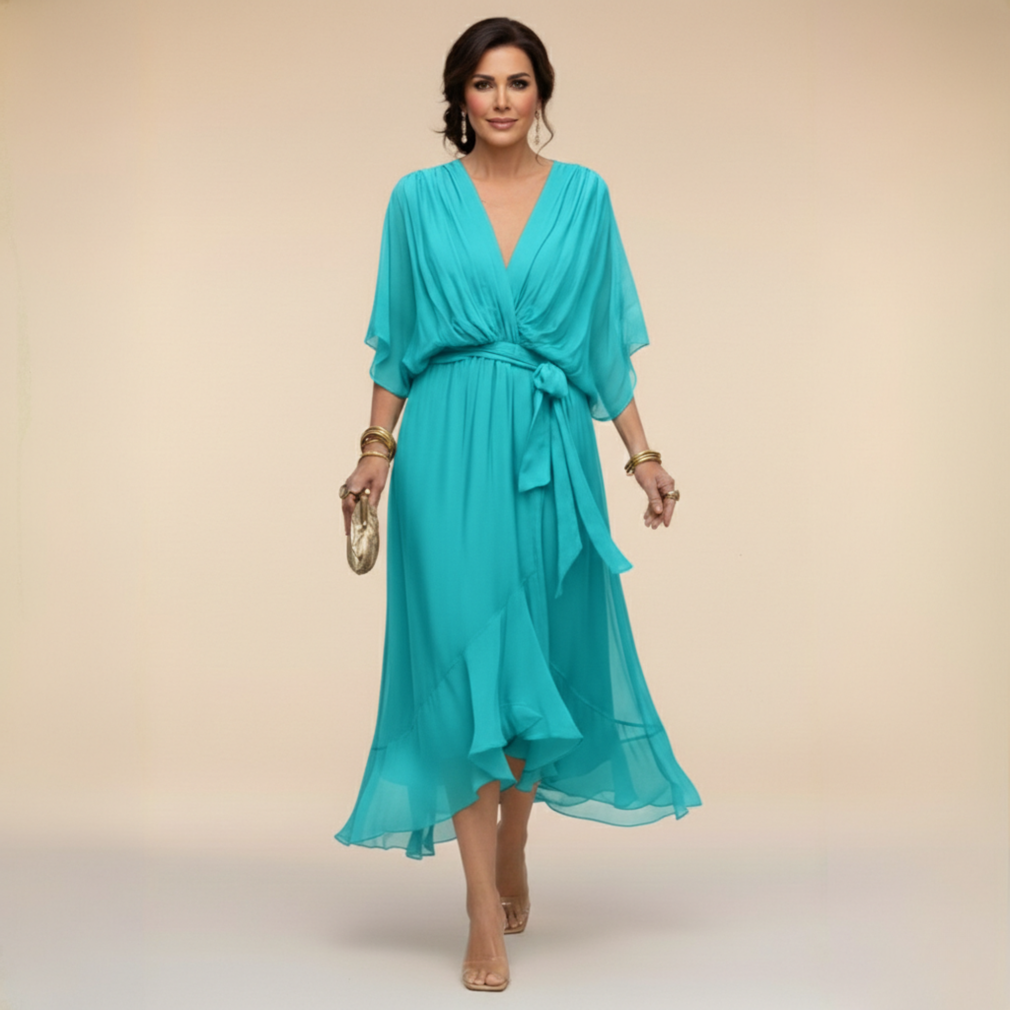 Sara™ | Vestido de Chiffon con Escote en V