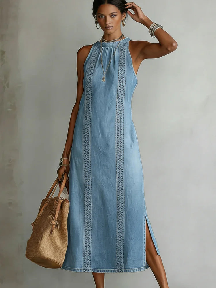 Julia™ | Vestido de denim con encaje de estilo retro