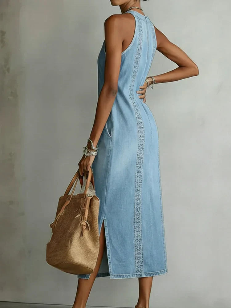 Julia™ | Vestido de denim con encaje de estilo retro