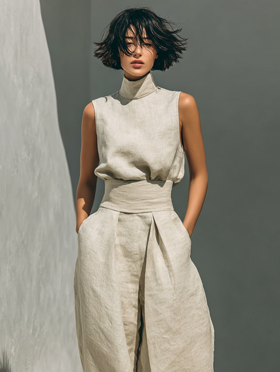 María - Conjunto de lino de estilo minimalista para mujer.