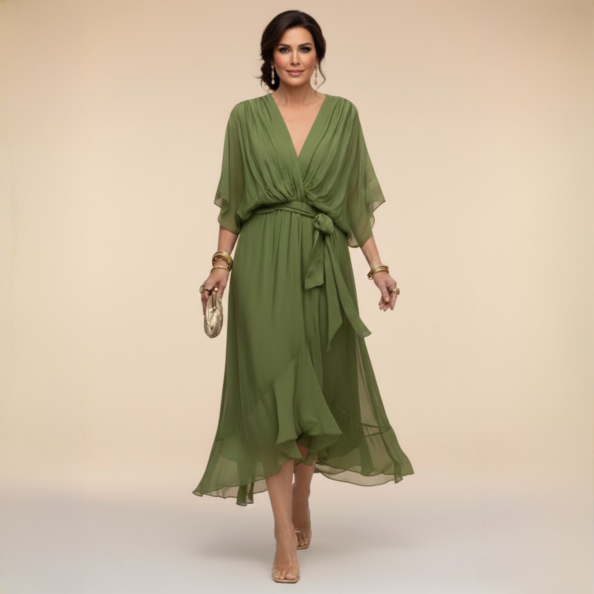 Sara™ | Vestido de Chiffon con Escote en V