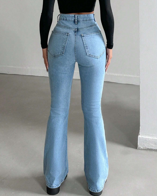 Bea | Pantalón Claro Corte Alto Estilo Campana