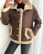 Celeste couture | Chaqueta Elegante de Cuero Forrado de Felpa para Mujer