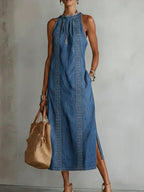 Julia™ | Vestido de denim con encaje de estilo retro