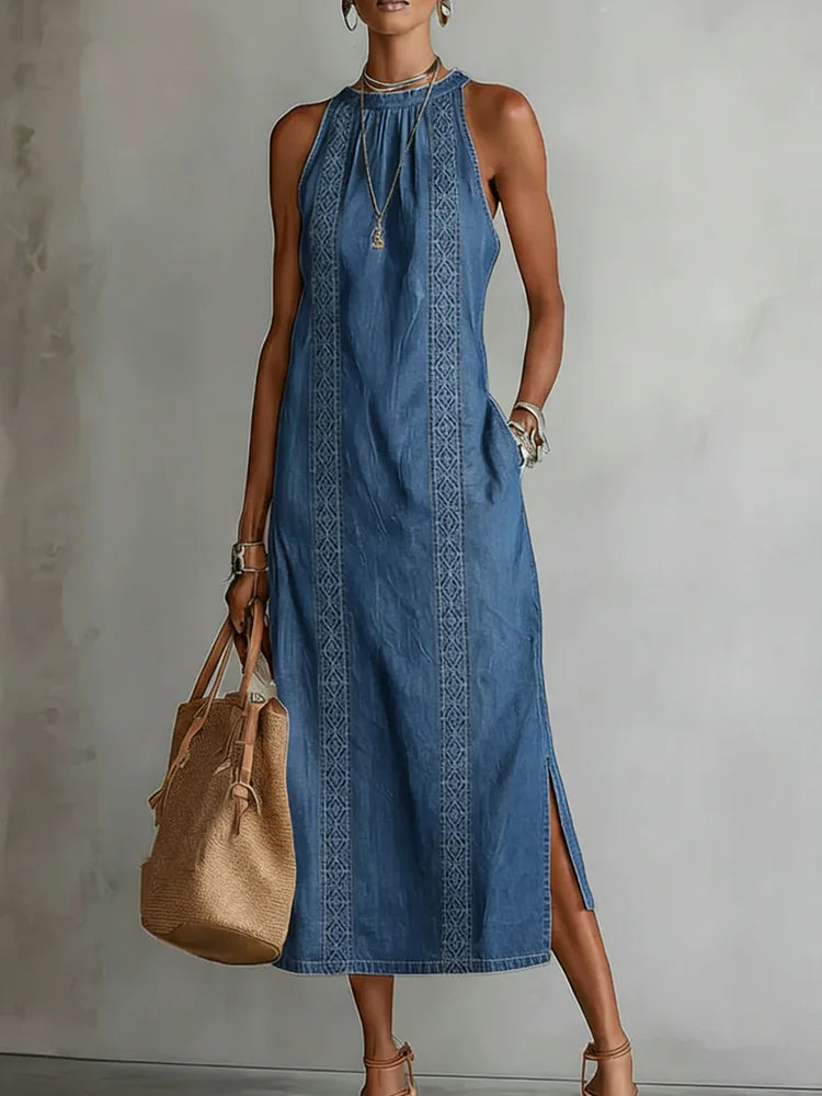 Julia™ | Vestido de denim con encaje de estilo retro