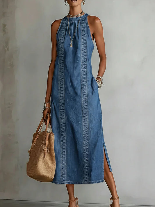 Julia™ | Vestido de denim con encaje de estilo retro