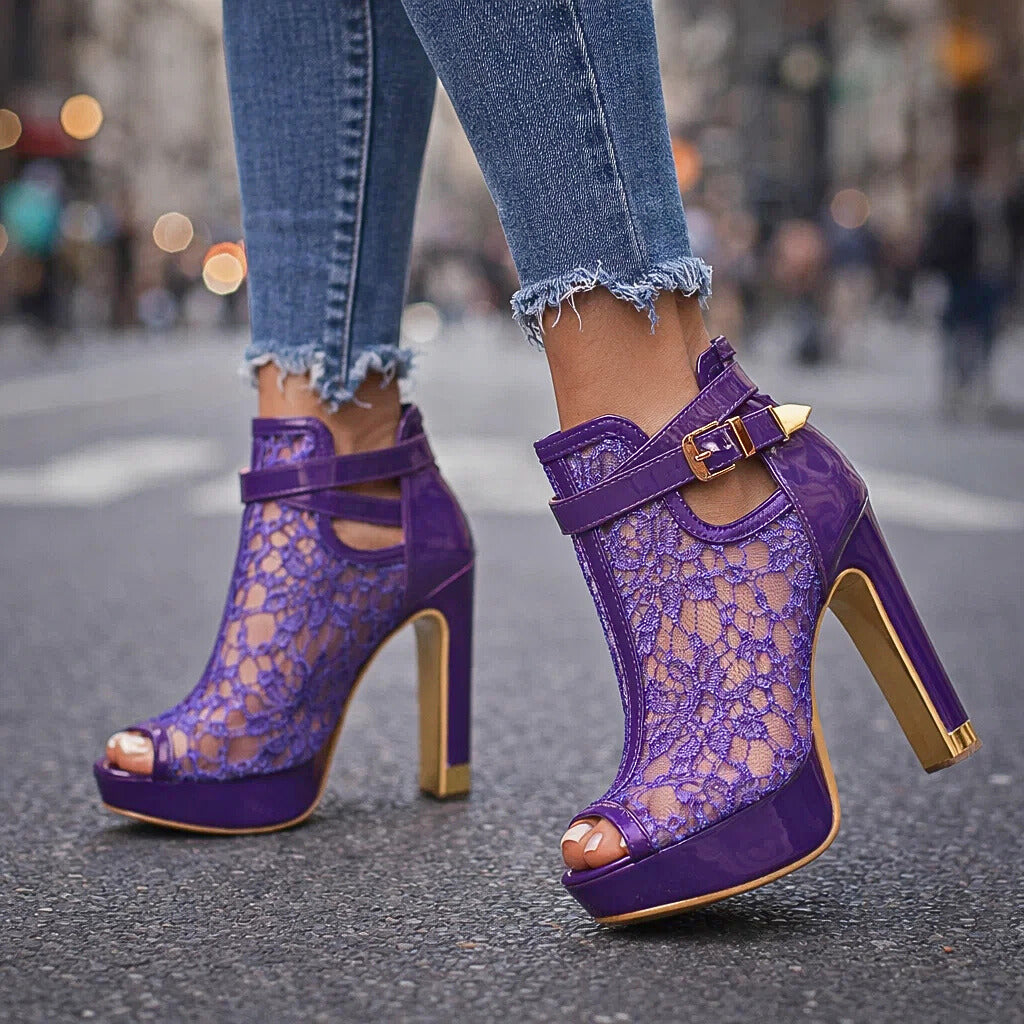 Sandra - Botines de Encaje con Tacón Alto