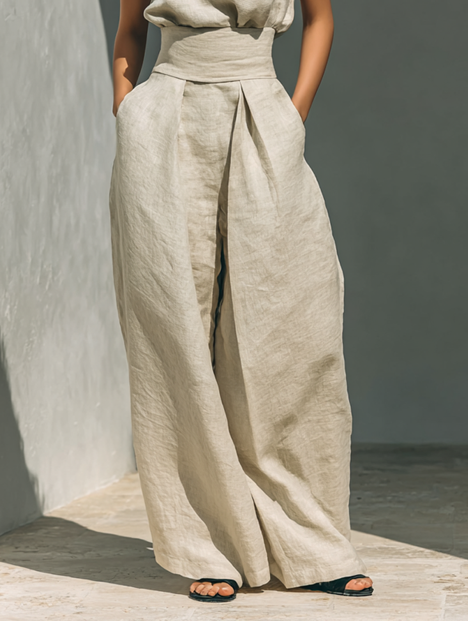 María - Conjunto de lino de estilo minimalista para mujer.