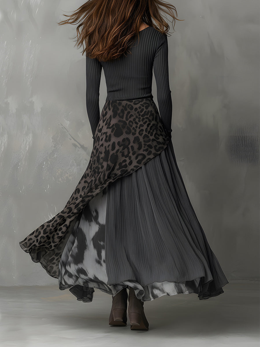 Martina | Vestido largo de estilo bohemio con estampado de leopardo