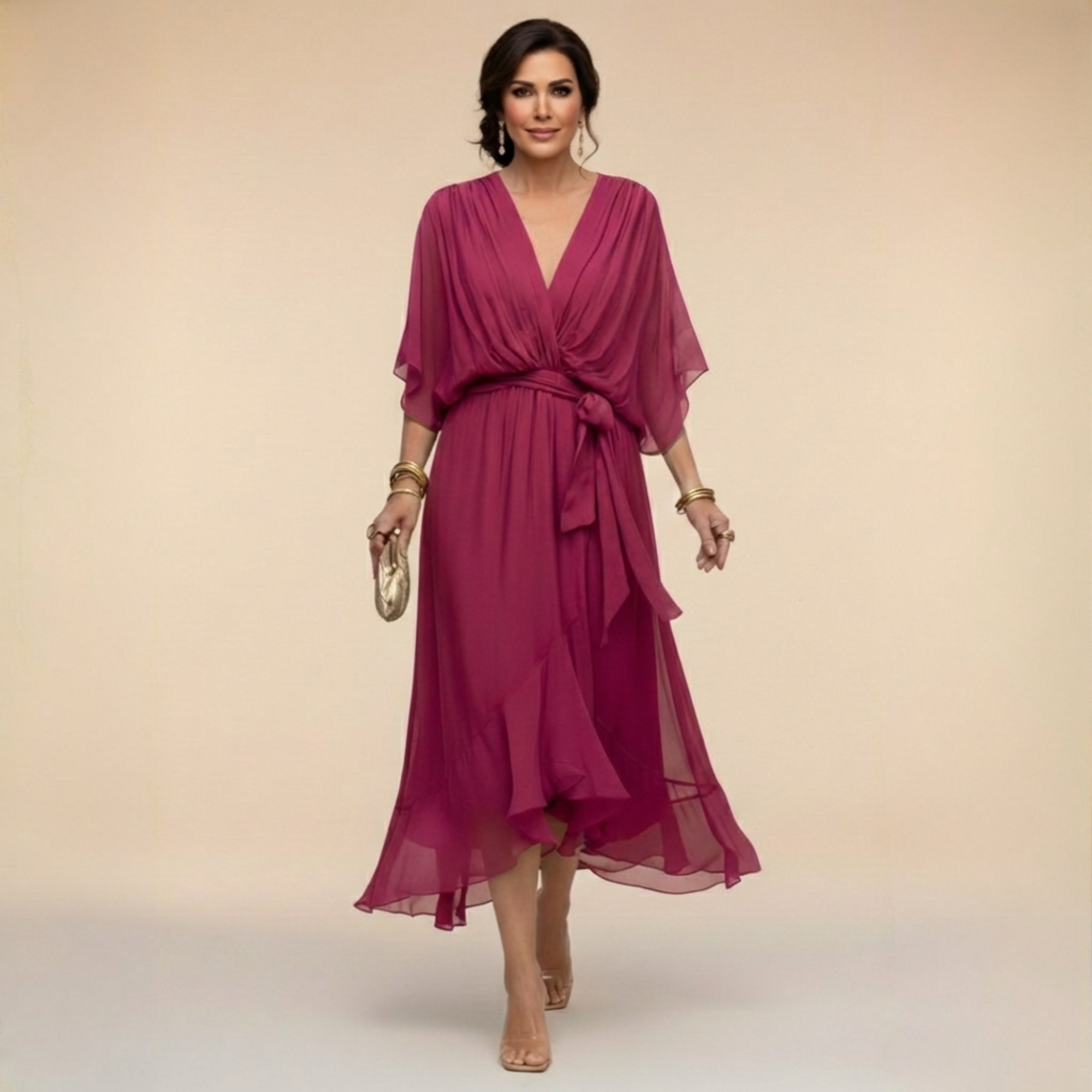 Sara™ | Vestido de Chiffon con Escote en V