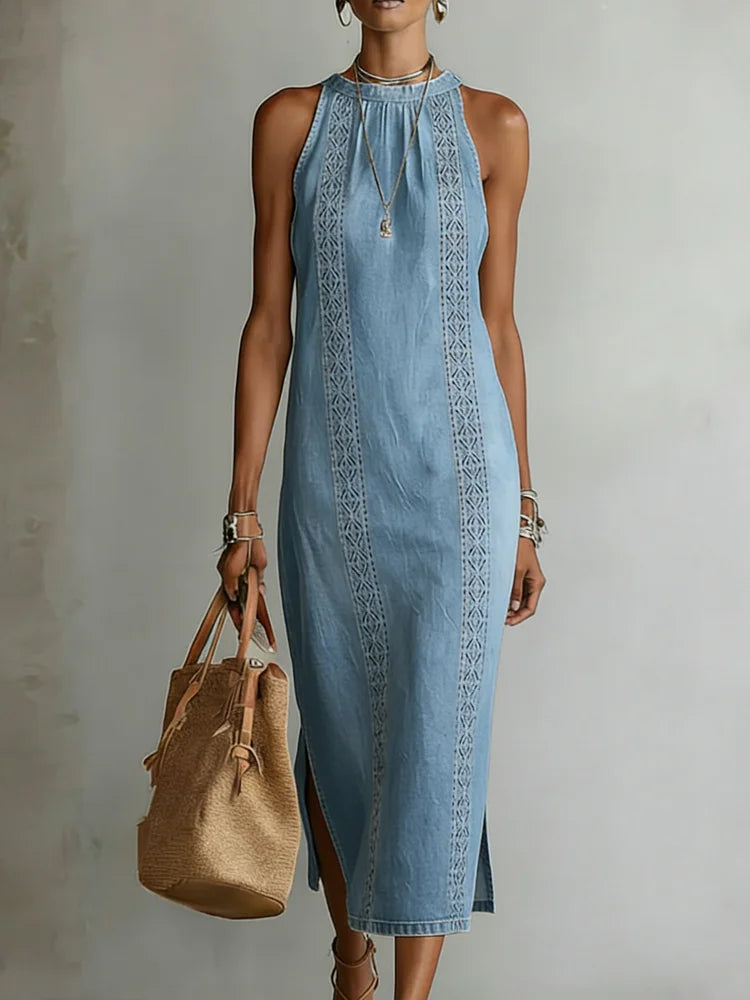 Julia™ | Vestido de denim con encaje de estilo retro