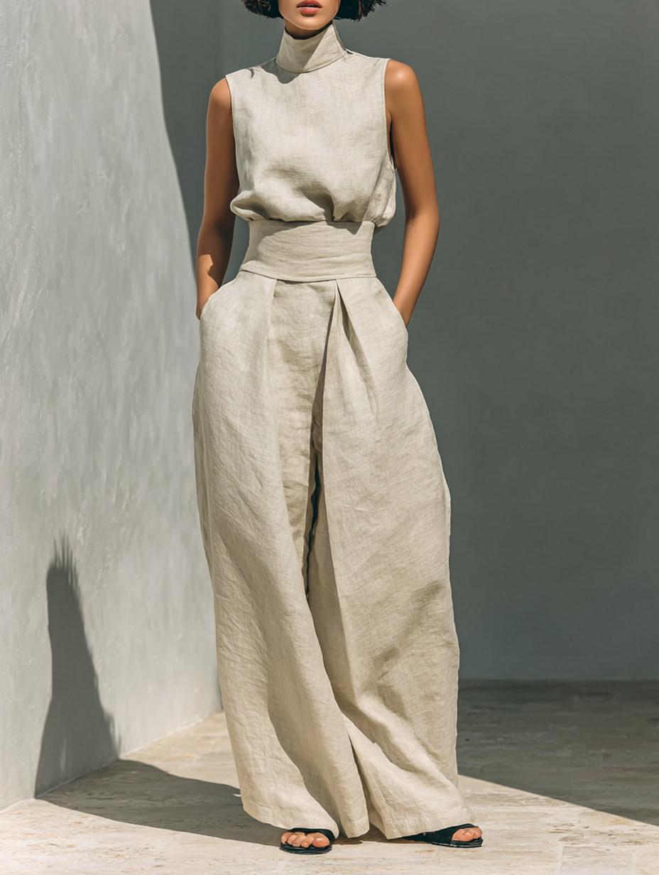 María - Conjunto de lino de estilo minimalista para mujer.