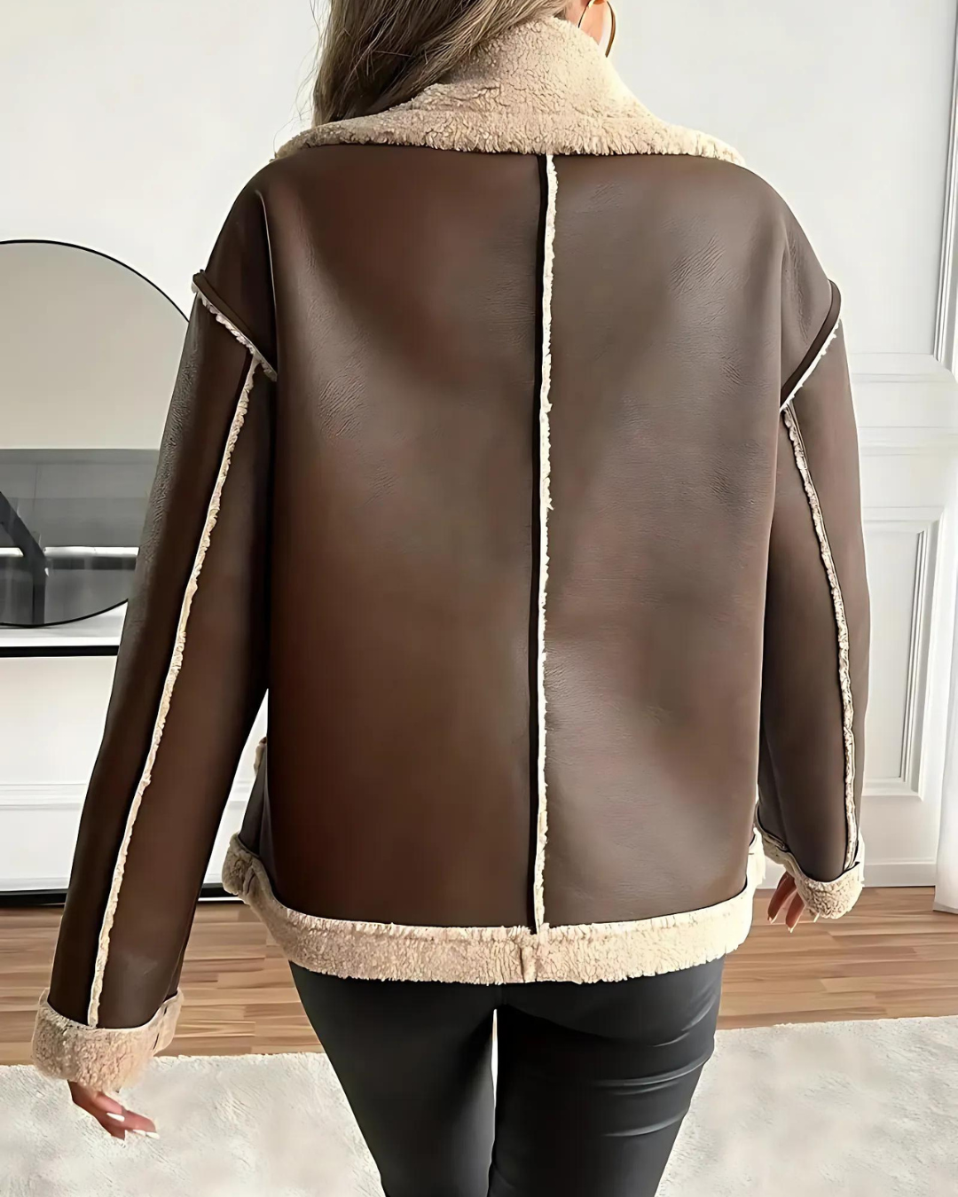 Celeste couture | Chaqueta Elegante de Cuero Forrado de Felpa para Mujer