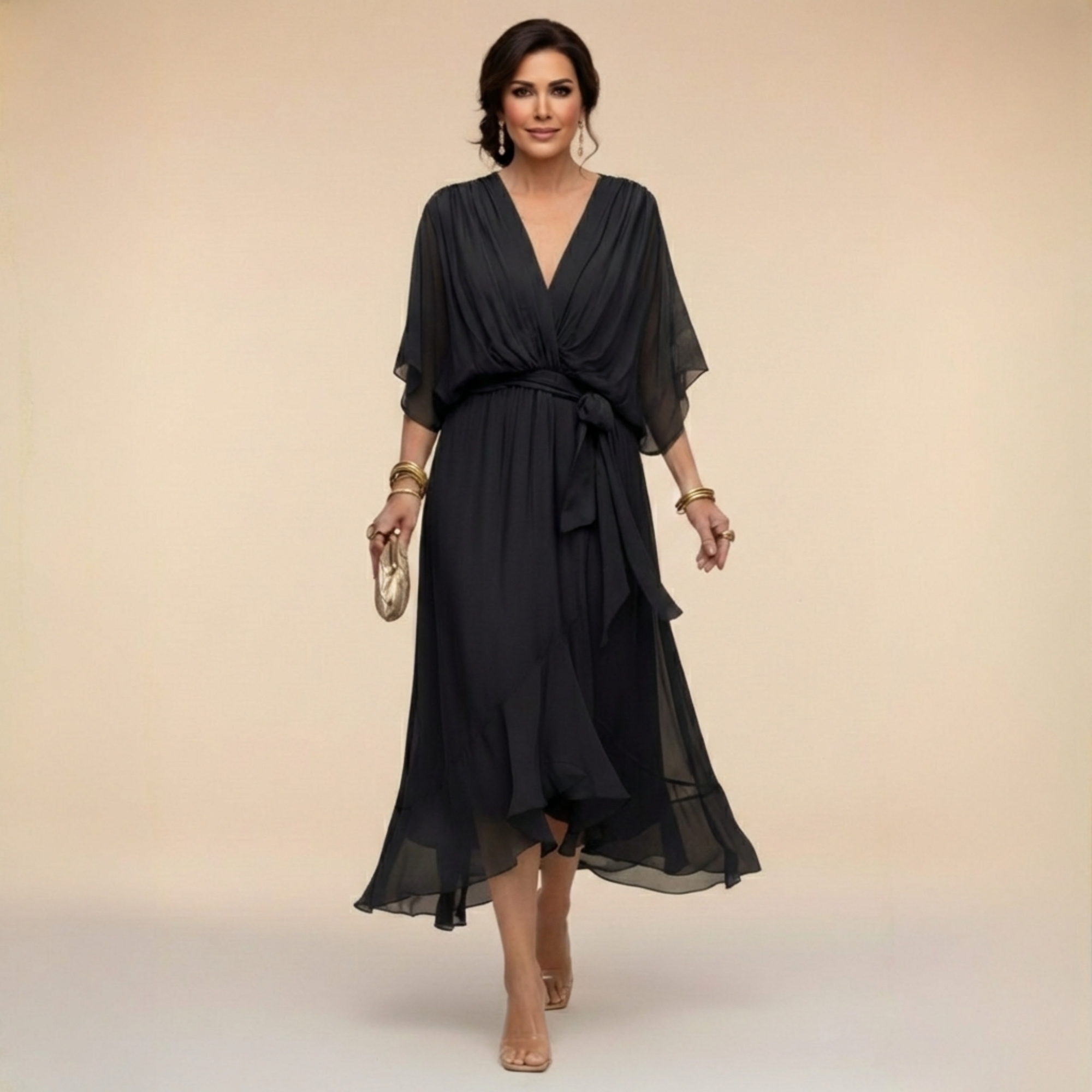 Sara™ | Vestido de Chiffon con Escote en V