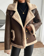 Celeste couture | Chaqueta Elegante de Cuero Forrado de Felpa para Mujer