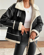 Celeste couture | Chaqueta Elegante de Cuero Forrado de Felpa para Mujer