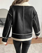 Celeste couture | Chaqueta Elegante de Cuero Forrado de Felpa para Mujer