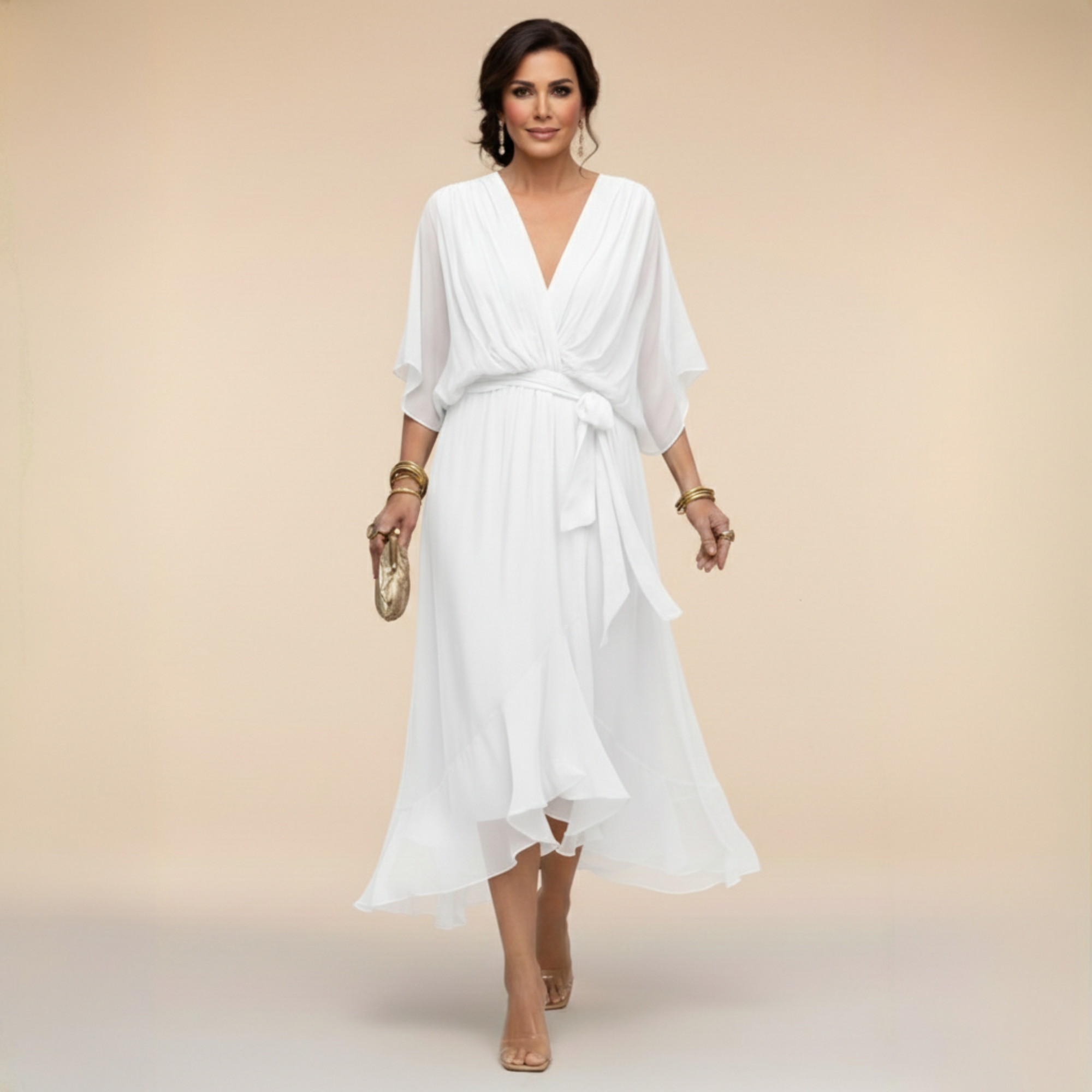 Sara™ | Vestido de Chiffon con Escote en V