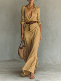 Vestido largo con cuello de solapa y mangas largas