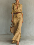 Camille™ | Vestido largo con cuello y cinturón en la cintura