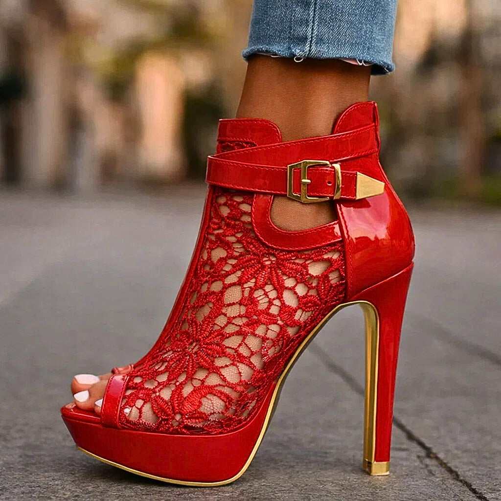 Sandra - Botines de Encaje con Tacón Alto