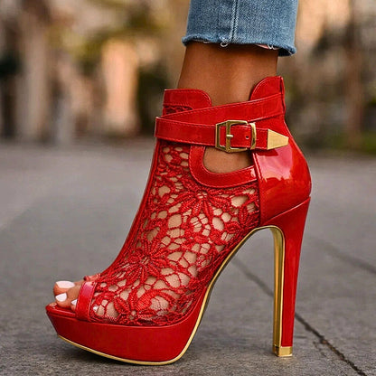Sandra - Botines de Encaje con Tacón Alto