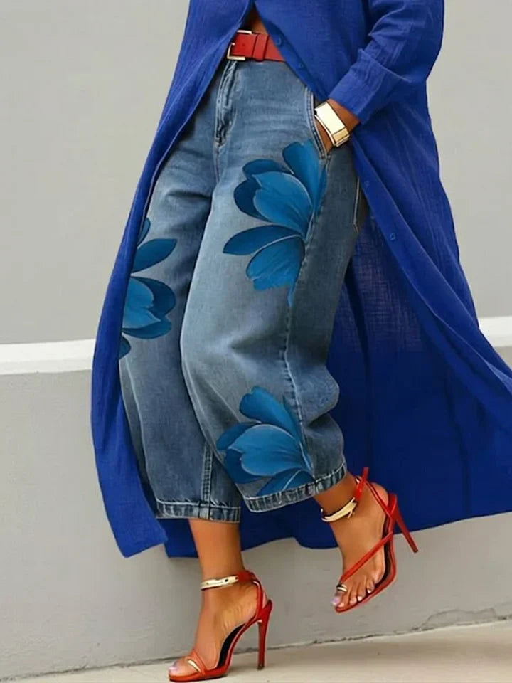 Maud | Conjunto de camisa larga y vaqueros con estampado floral