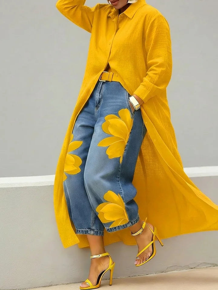 Maud | Conjunto de camisa larga y vaqueros con estampado floral