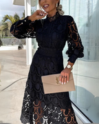 Rosalía | Vestido Largo de Encajes con Mangas Estilo Farol