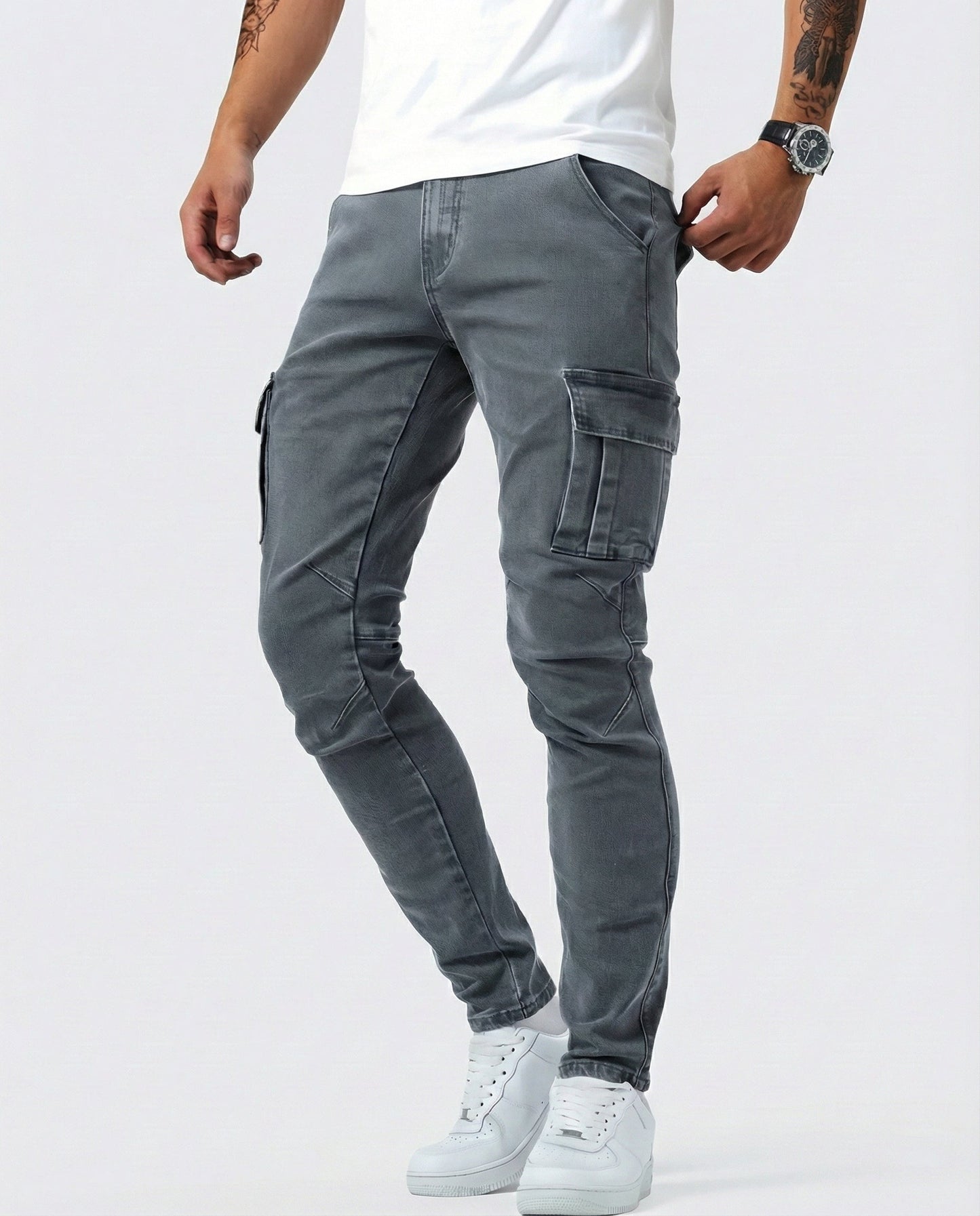 Óscar | Pantalón Cargo Marino Elástico