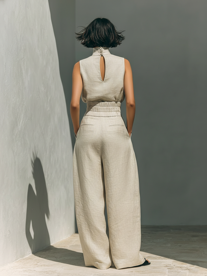 María - Conjunto de lino de estilo minimalista para mujer.