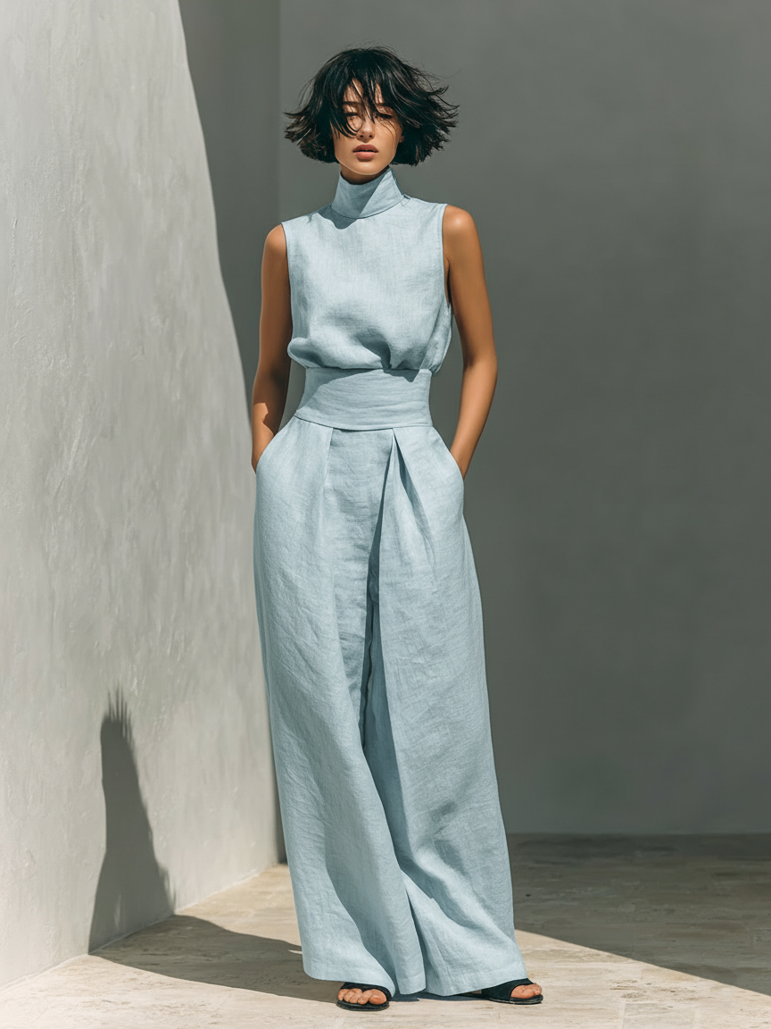 María - Conjunto de lino de estilo minimalista para mujer.