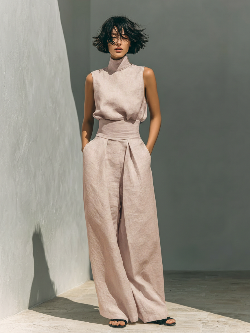 María - Conjunto de lino de estilo minimalista para mujer.