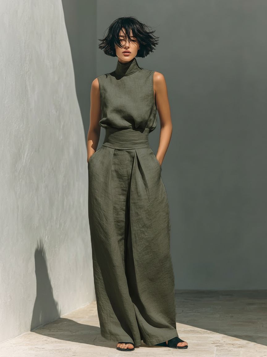María - Conjunto de lino de estilo minimalista para mujer.