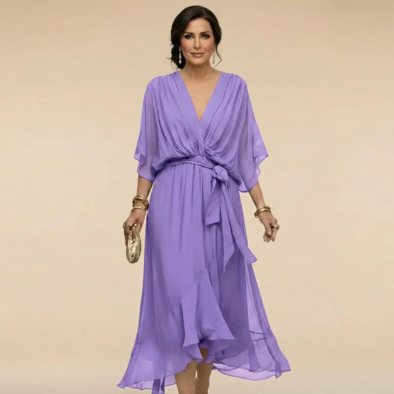 Sara™ | Vestido de Chiffon con Escote en V