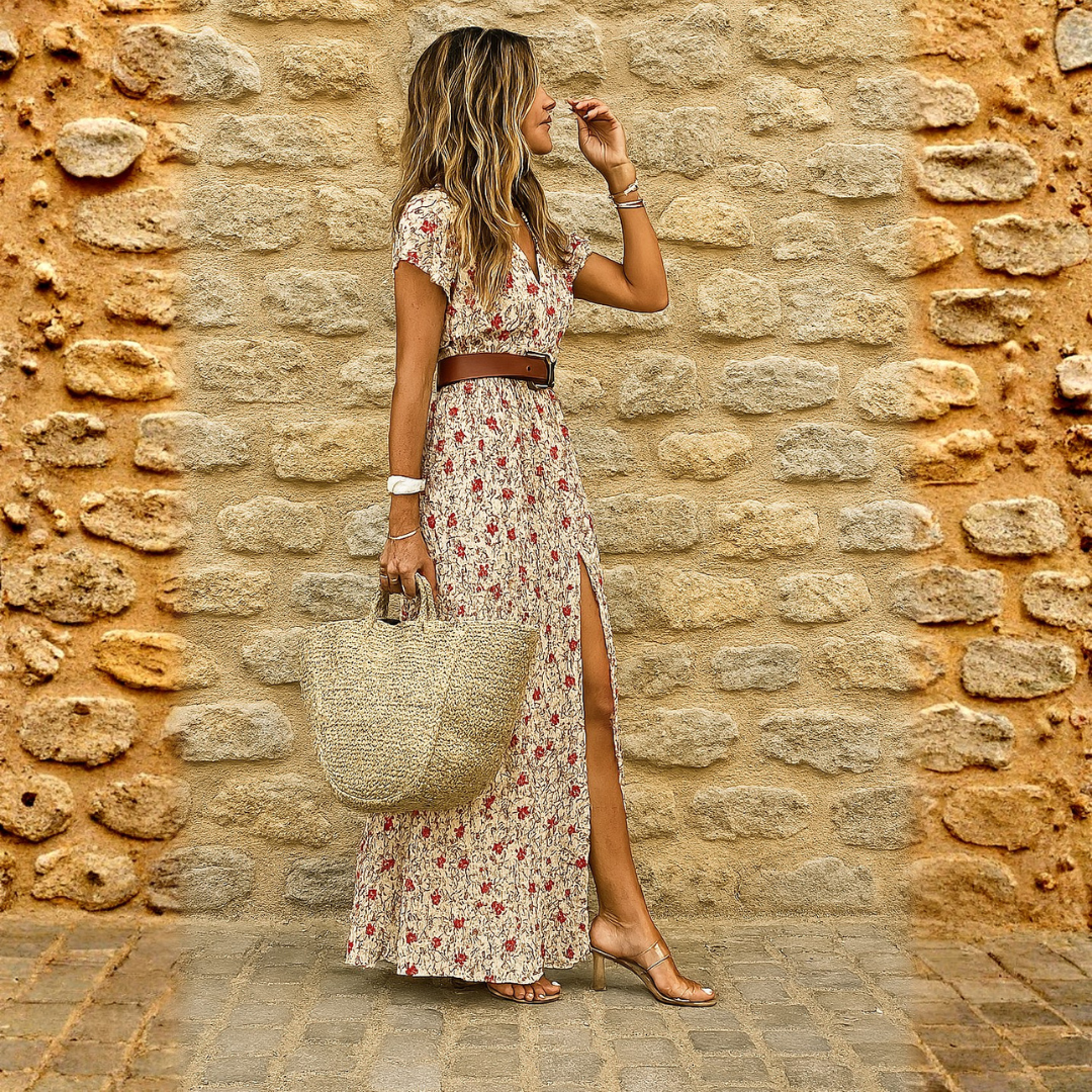 Justine™ | Vestido largo bohemio y vaporoso con cinturón