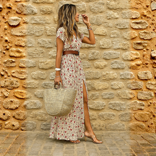 Justine™ | Vestido largo bohemio y vaporoso con cinturón