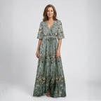 Mélodie | Vestido largo de flores con cuello en V