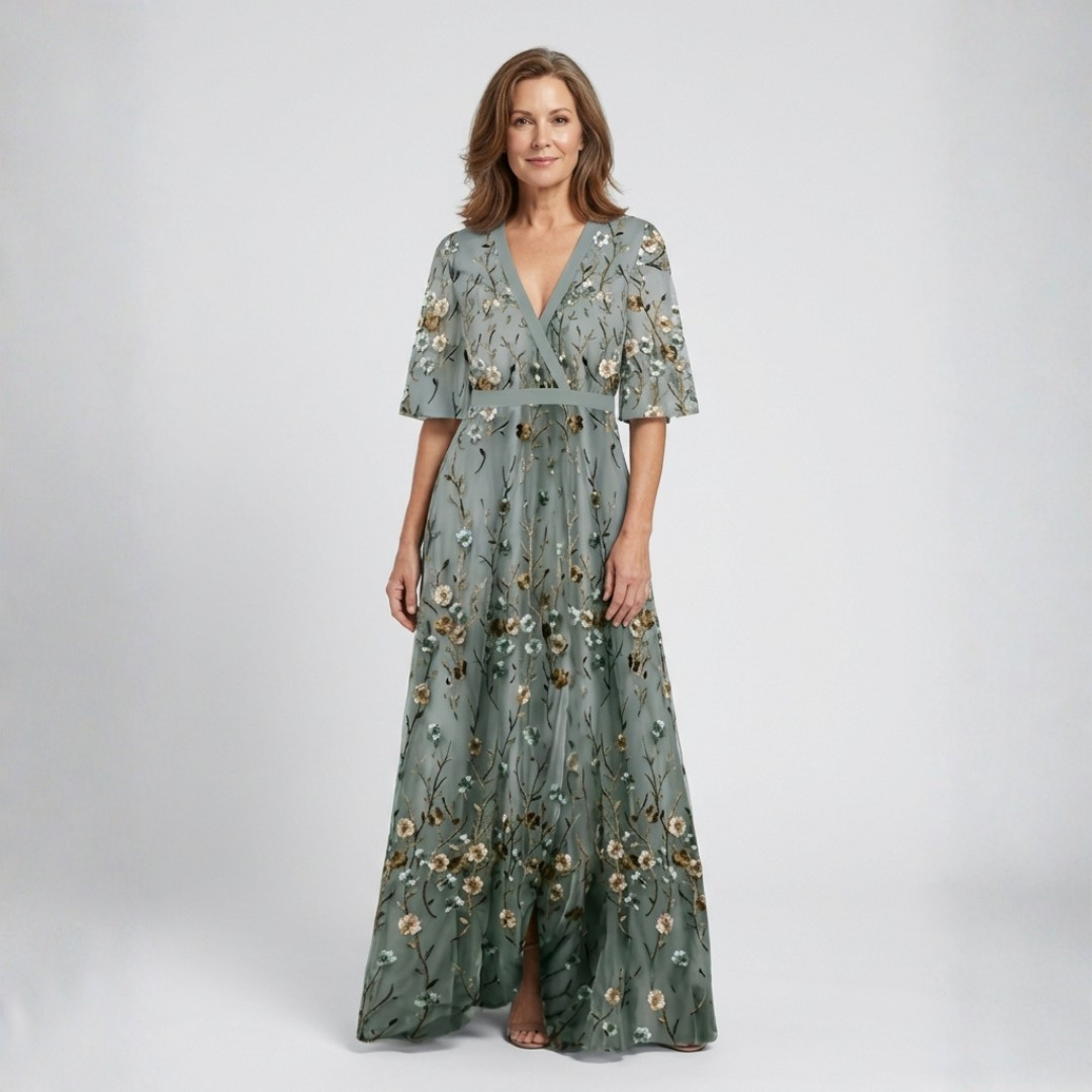 Mélodie | Vestido largo de flores con cuello en V