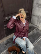 Amira | Chaqueta recta de cuero con cinturón