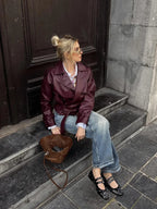 Amira | Chaqueta recta de cuero con cinturón