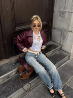 Amira | Chaqueta recta de cuero con cinturón