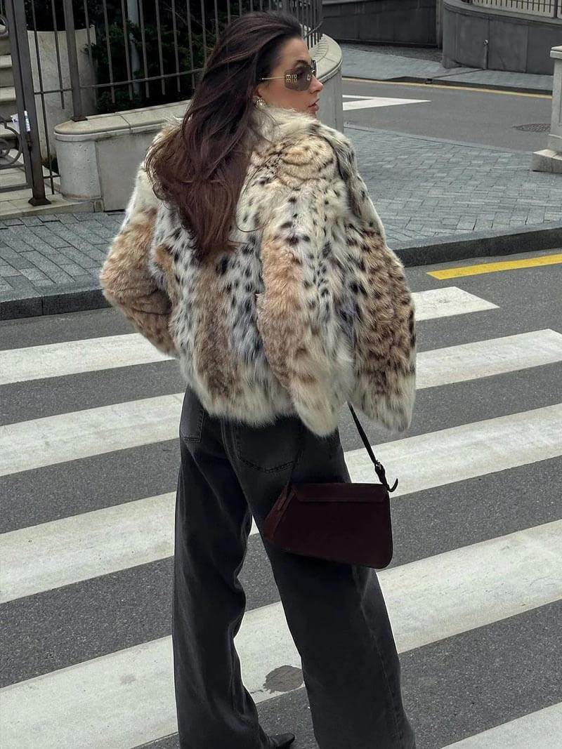 Séfora | Abrigo de piel con estampado de leopardo