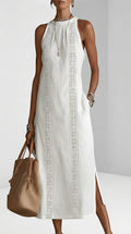 Carmen | Vestido midi de lino con cuello mao
