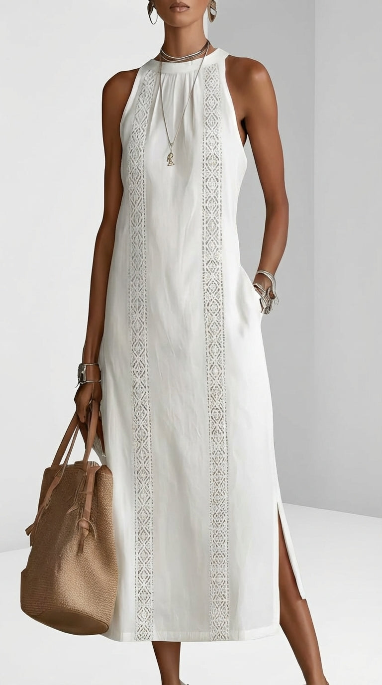 Carmen | Vestido midi de lino con cuello mao